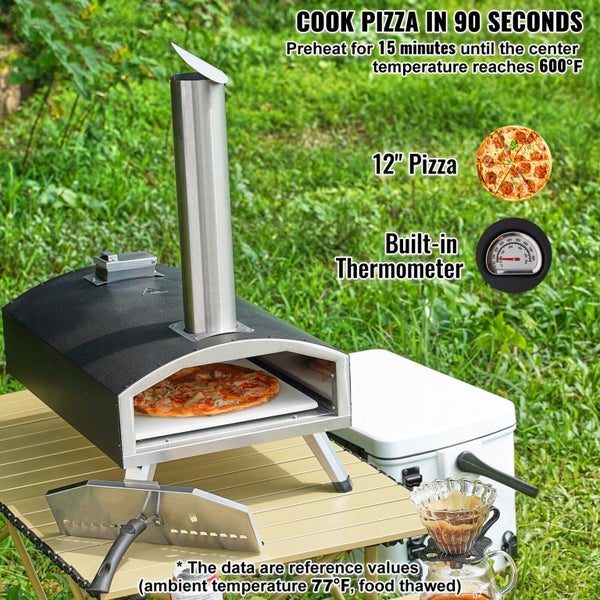 12" Outdoor Pizza Oven Portable Wood Pellet Pizza Oven Iron Spray Camping Carousel 2