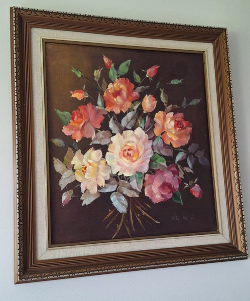 +++ BEAUTIFUL " HILDA HEALEY " FLORAL OIL PAINTNG +++ Carousel 1