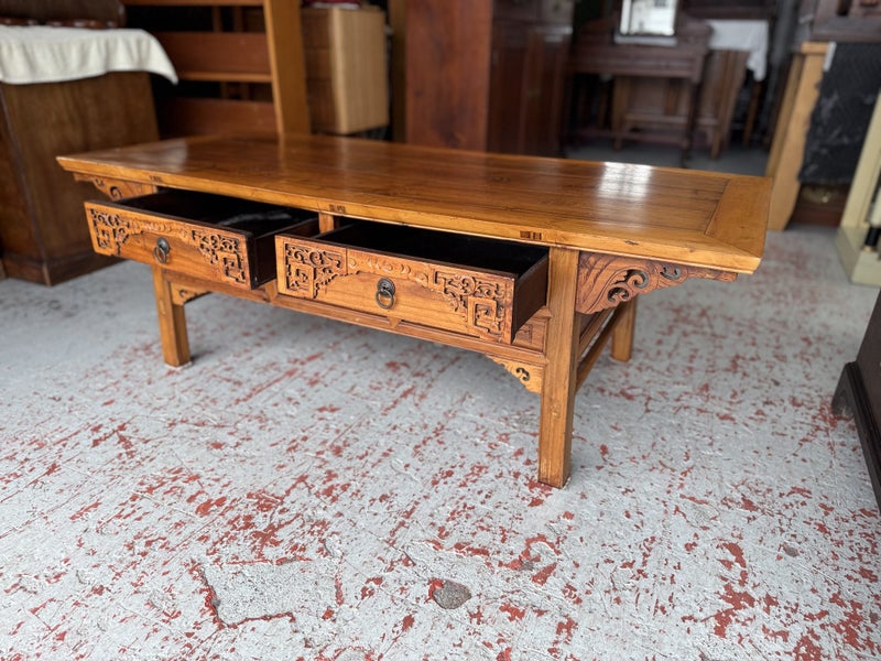A Quality Vintage Chinese Solid Elm Coffee table Carousel 2