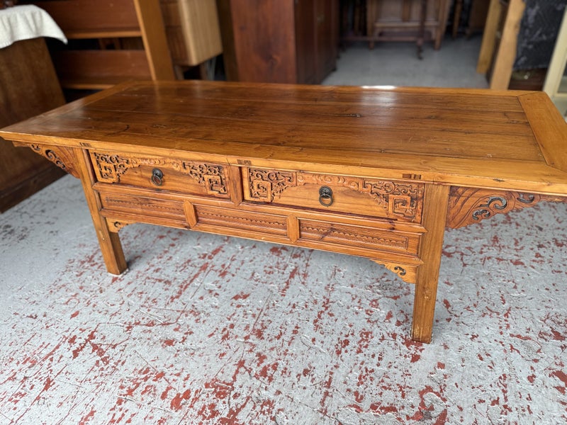 A Quality Vintage Chinese Solid Elm Coffee table Carousel 1