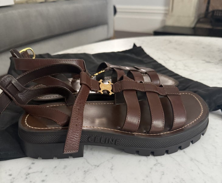 Celine Clea Triomphe Gladiator Sandals in brown calfskin64453550931458110