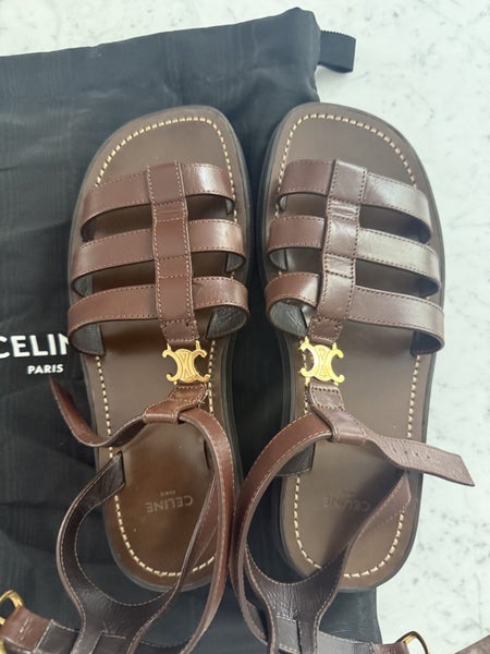 Celine Clea Triomphe Gladiator Sandals in brown calfskin64453550931458111