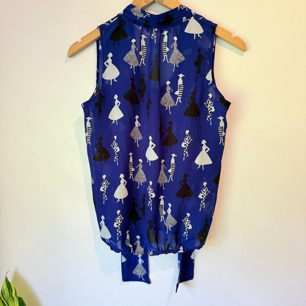 Banana Republic Size XS Blue Sheer Sleeveless Blouse Carousel 4