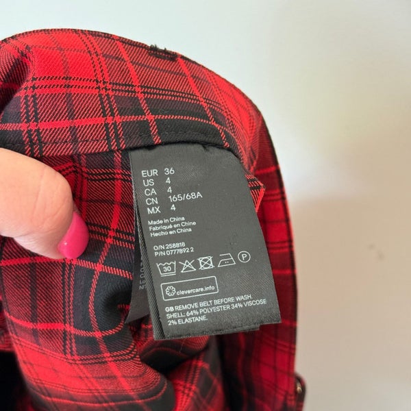 H&M Divided Size 8 Red & Black Plaid Skirt Carousel 6