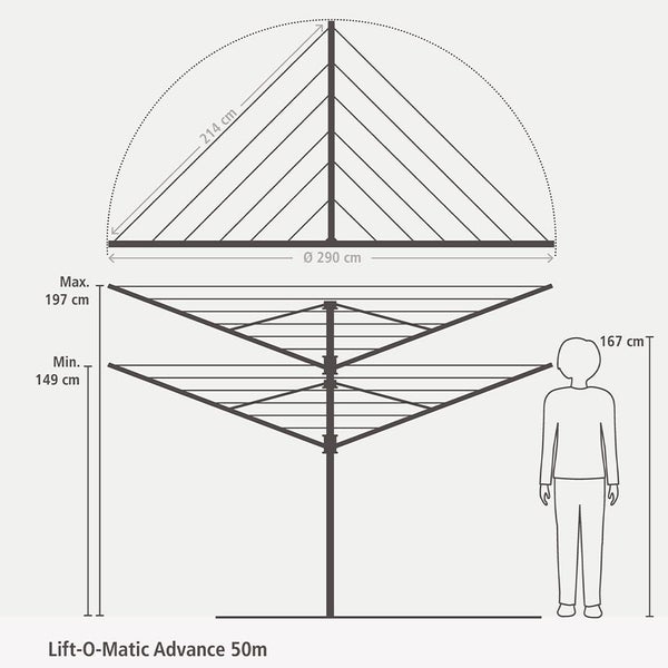 Brabantia Rotary Lift-O-Matic Advance Dryer (50m) Metallic Grey Carousel 11