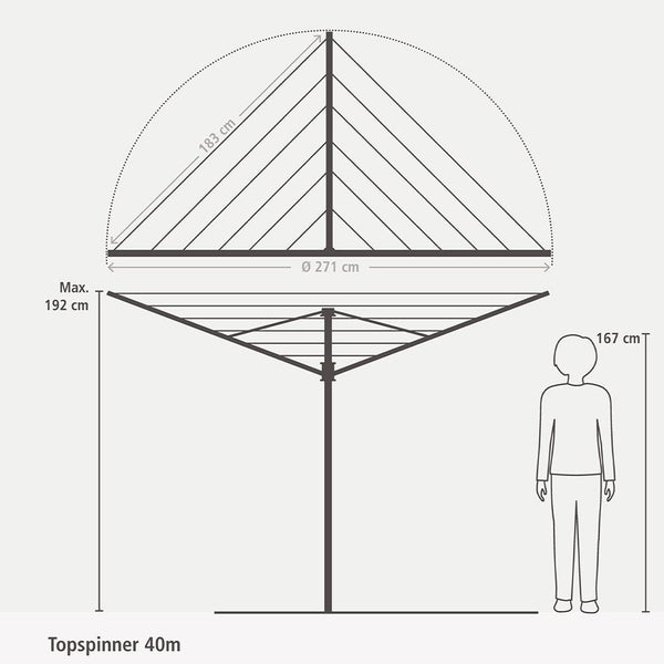 Brabantia Rotary Topspinner Dryer (40m) Metallic Grey Carousel 7