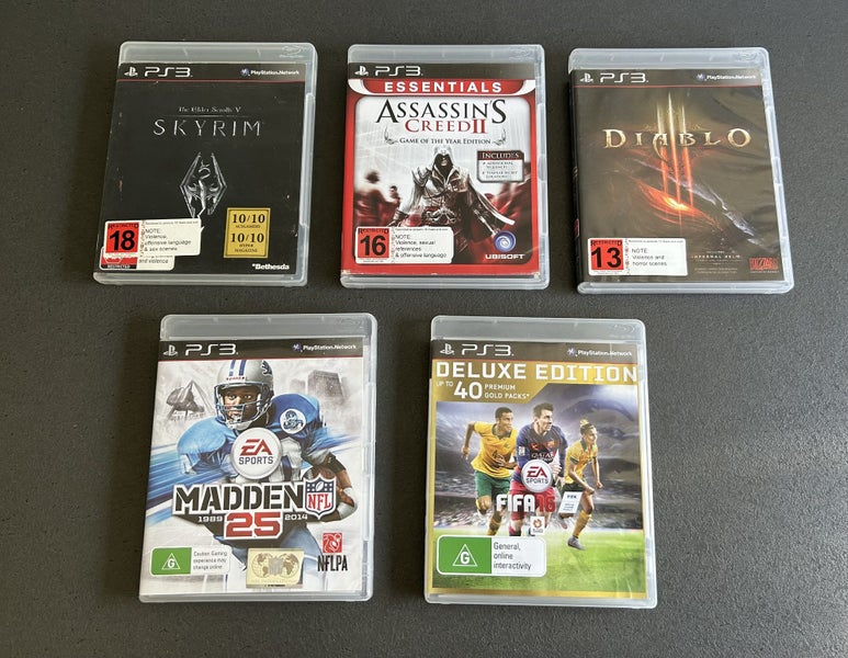 PS3 Game Bundle (5 Games) - Diablo , Skyrim , Assassins Creed II , Madden & FIFA Carousel 1