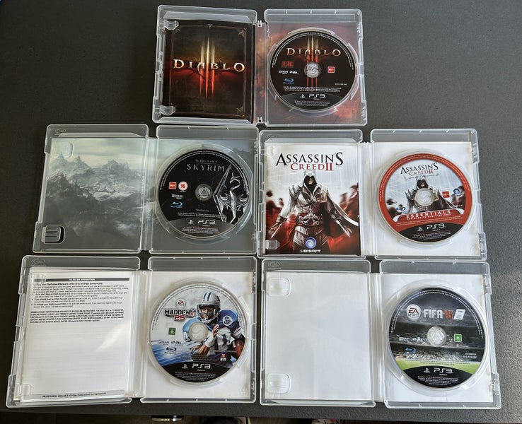 PS3 Game Bundle (5 Games) - Diablo , Skyrim , Assassins Creed II , Madden & FIFA Carousel 2