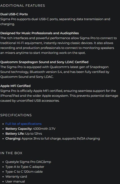 Questyle Sigma Pro IEM In-Ear-Monitor / Headphone Portable DAC Brand New Carousel 11