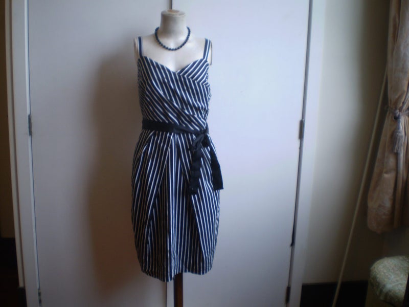 CITY CHIC DESIGNER BL/WHITE STRIPES COTTON SUMMER DRESS 16/18 Carousel 1