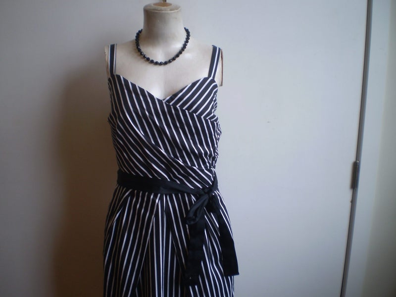 CITY CHIC DESIGNER BL/WHITE STRIPES COTTON SUMMER DRESS 16/18 Carousel 2