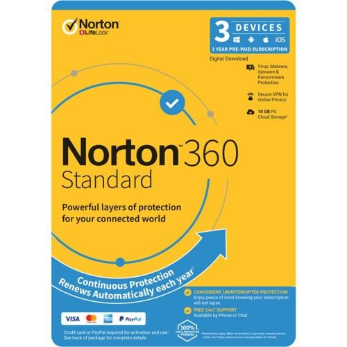 NortonLifeLock Norton 360 Standard - 1 User - 3 Devices - 12 Months 10GB PC Carousel 1