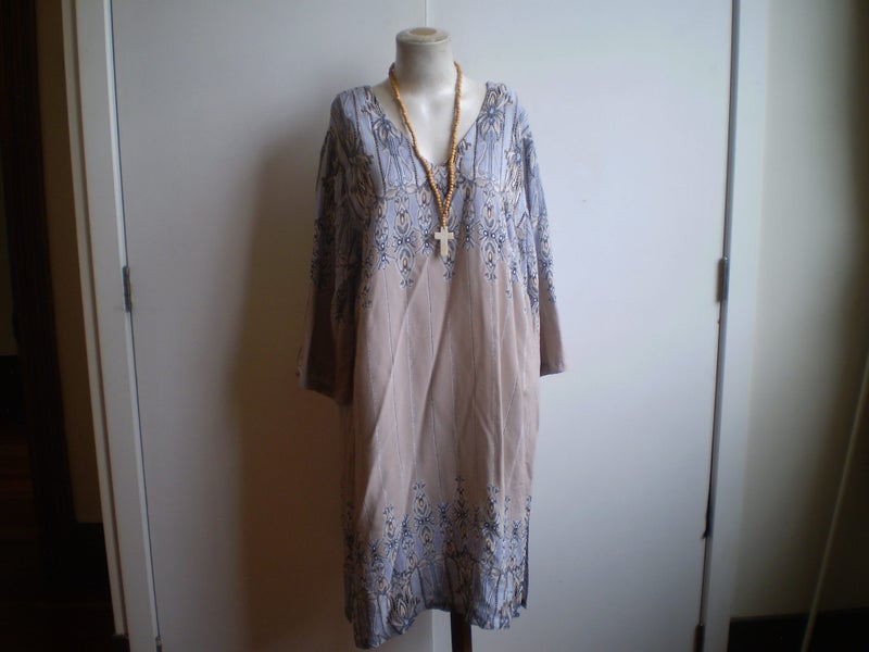 AUST. DESIGNER BOHO BLUE/BEIGE PAISLEY LAYERING TUNIC DRESS 18 Carousel 1
