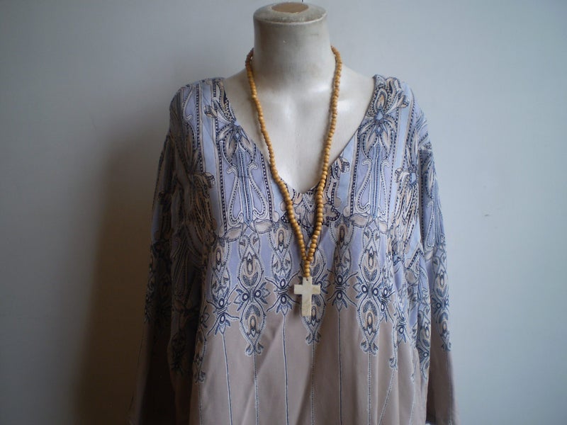 AUST. DESIGNER BOHO BLUE/BEIGE PAISLEY LAYERING TUNIC DRESS 18 Carousel 2