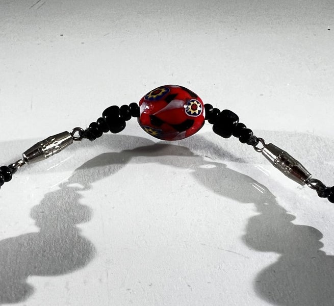 Vintage Murano Millefiori Glass Bead Necklace – Long Length, Vibrant Red & Black Carousel 6