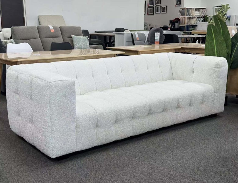 Boucle Sofa 3 Seater Cream White Carousel 2