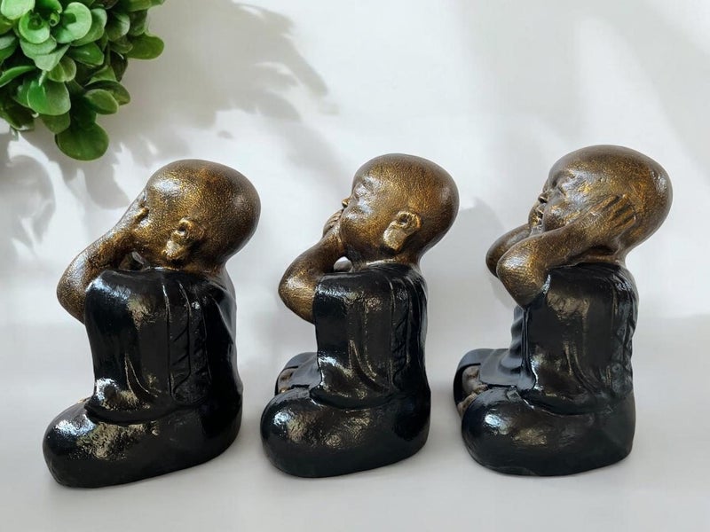 Shaolin Buddha Statue - Fibre Cement - Set of Three - Black & Gold Finish Carousel 3