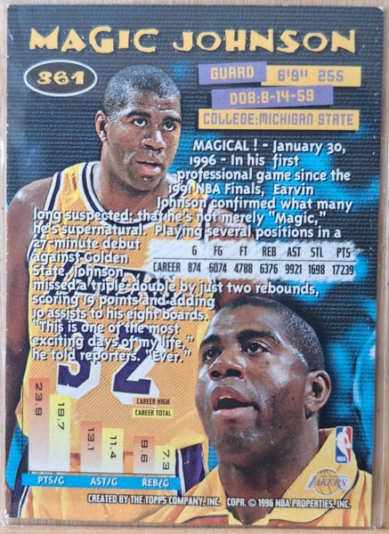 Earvin "Magic" Johnson, Los Angeles Lakers, 1996 Topps Stadium Club Magic's Back Carousel 2
