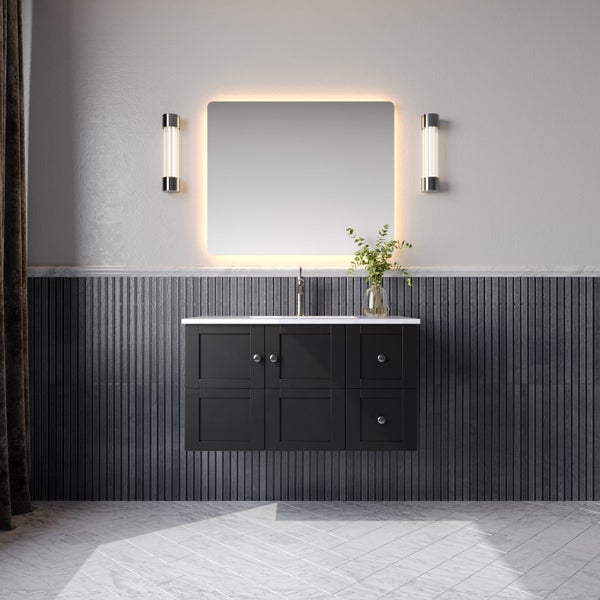 Winterfell 900mm Solid Wood Wall-Hung Vanity – Hampton Collection – Matte Black Carousel 1