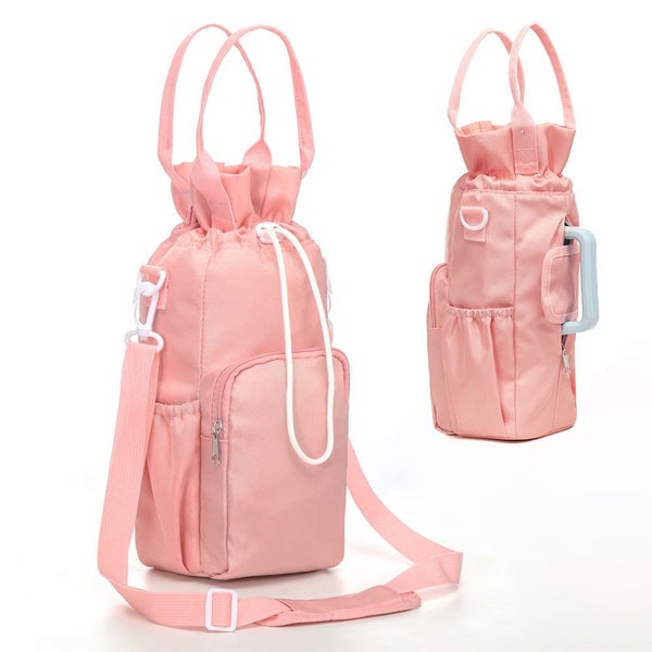 Elosung Pink Insulated Tumbler Carrier Bag - Crossbody Water Bottle Holder With Carousel 1