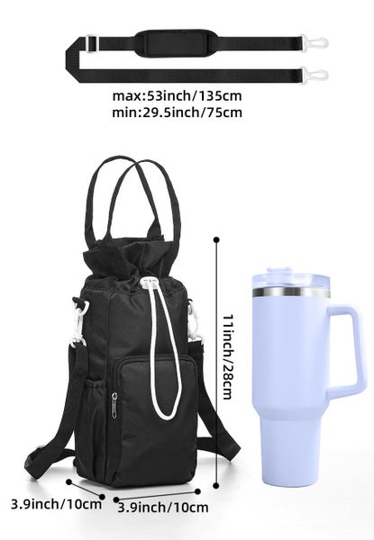 Elosung Black Insulated Tumbler Carrier Bag Crossbody Water Bottle Holder With P Carousel 2