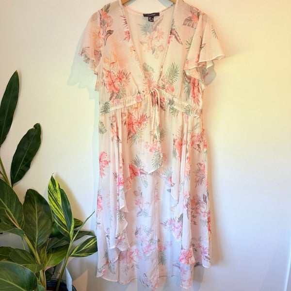Primark Size 18 Pink & Green Floral Sheer Cover Up Carousel 1