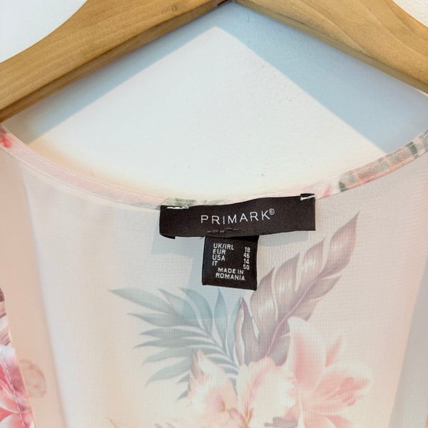 Primark Size 18 Pink & Green Floral Sheer Cover Up Carousel 2