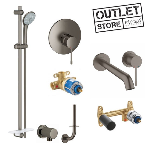 GROHE BRUSHED HARD GRAPHITE SLIDE SHOWER PACKAGE WALL BASIN MIXER64517739449858110