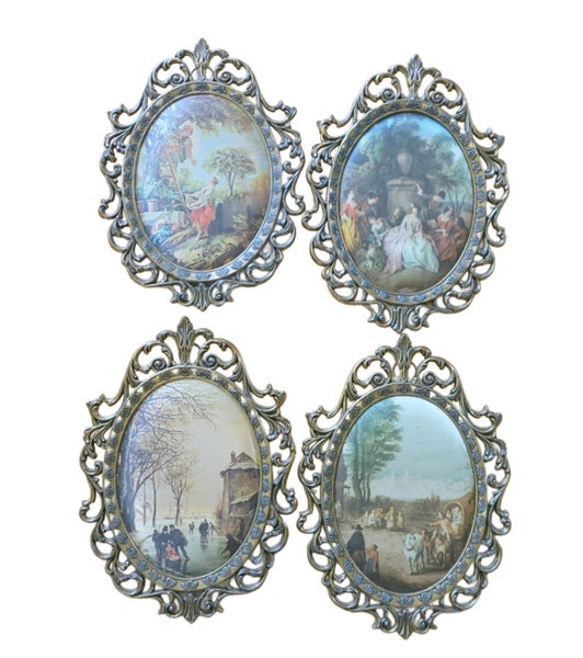 4 x Italian Silk Pictures in Gilt Frames - Vintage Italian Silk Pictures Carousel 1