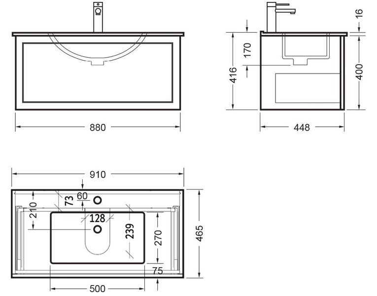 TELAIO 900 SINGLE CENTRE BOWL WALL VANITY ELESTONE TOP - NERO Carousel 2