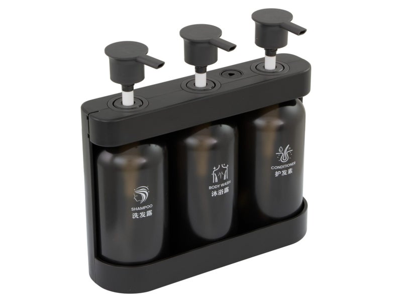 Shampoo & Body Wash Dispensers - 3 Pump Bottle Set - Wall Mounted Holder Carousel 1