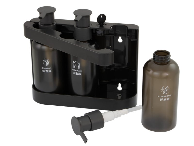 Shampoo & Body Wash Dispensers - 3 Pump Bottle Set - Wall Mounted Holder Carousel 2