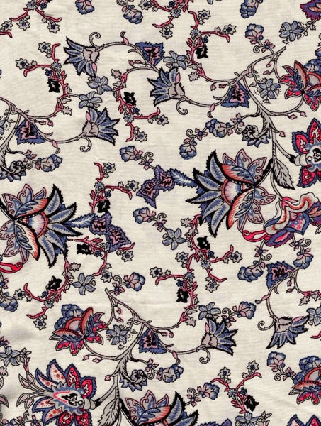 cream printed rayon fabric Carousel 1