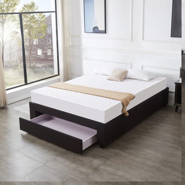 TORI QUEEN BED BASE WITH LARGE FRONT DRAWER BLACK COLUOR FABRIC WITH MATTRESS Carousel 3