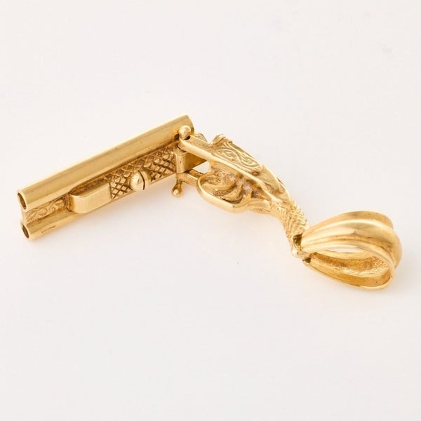 ESTATE JEWELLERY CLEARANCE - 9ct Gold Vintage Shotgun Pendant (Large 7.9cm!) Carousel 3