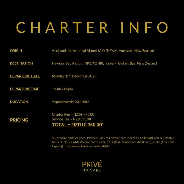 ***Private Jet Empty Leg to Napier***64466828360961112