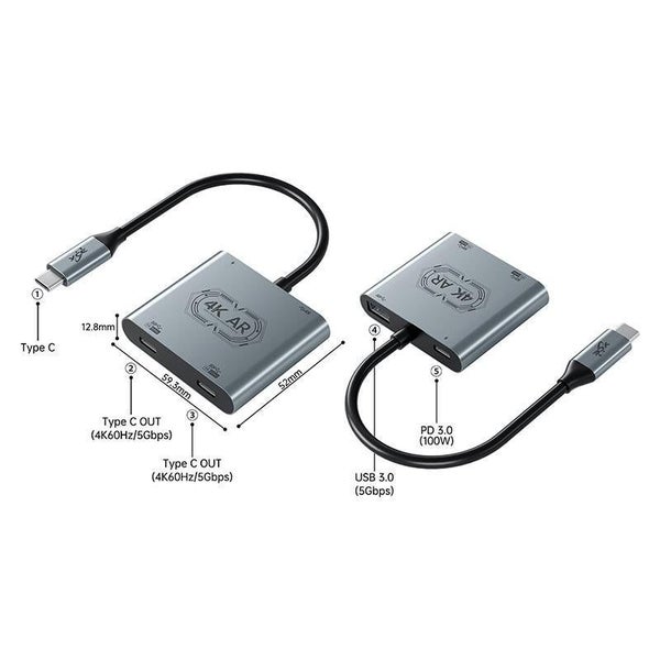 Usb-C To Dual Type-C Adapter 4K 60Hz Pd 100W Usb 3.0 Ar Glasses Charging Spac... Carousel 2