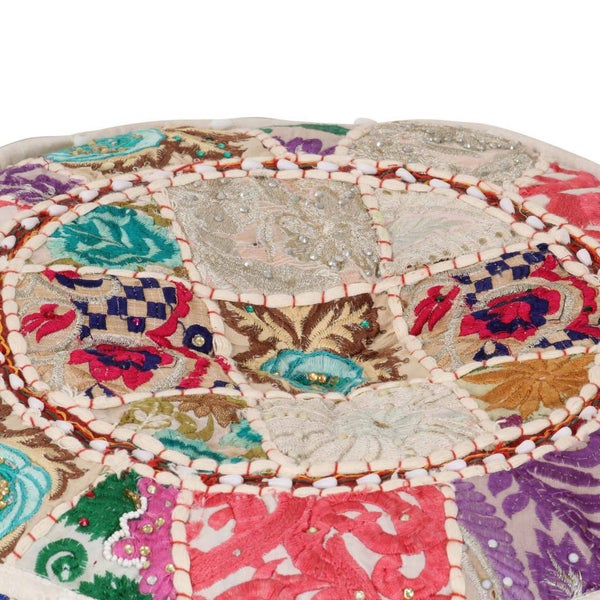 vidaXL Patchwork Pouffe Round Cotton Handmade 40x20 cm Beige Carousel 2