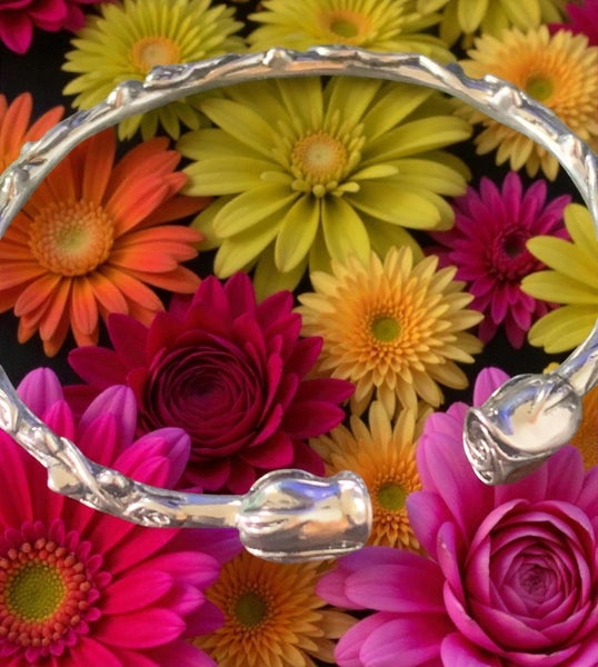 Carved Sterling Silver Rose Bangle - retro style 18cms64637791945859110