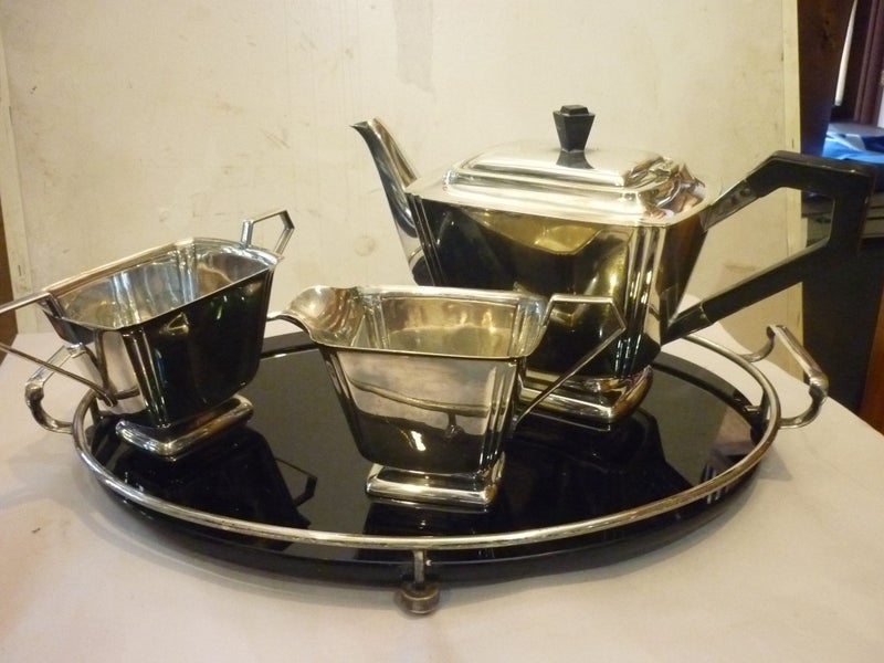 ART DECO ENGLISH 3 PIECE TEA SERVICE & TRAY Carousel 1