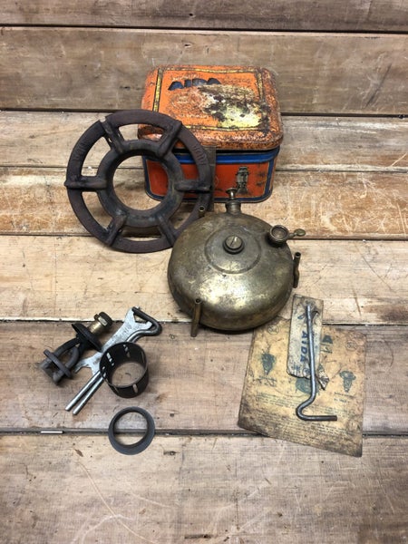 Antique Aida Brass Classic Camp Stove w/ OG Tin - $1 RESERVE Carousel 1