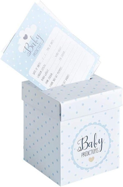 Blue Its a Boy Baby Shower Prediction Cards & keepsake Gift Box Party Game Carousel 1