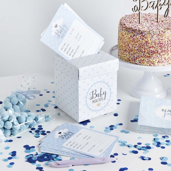 Blue Its a Boy Baby Shower Prediction Cards & keepsake Gift Box Party Game Carousel 2