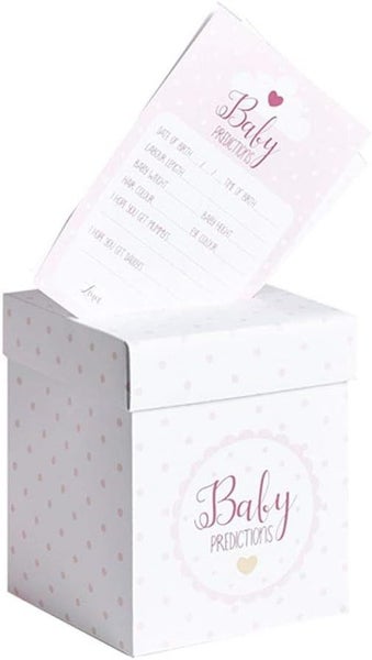 Pink Its a Girl Baby Shower Prediction Cards & Keepsake Gift Box Party Game Carousel 1