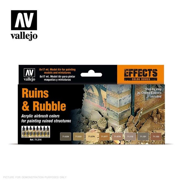 Vallejo AV71214 Model Air Ruins & Rubble 8 Colour Acrylic Paint Set Carousel 1
