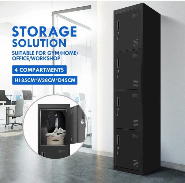 185cm Steel Filing Cabinet Metal Locker Storage Cupboard Organizer 4 Doors Carousel 1