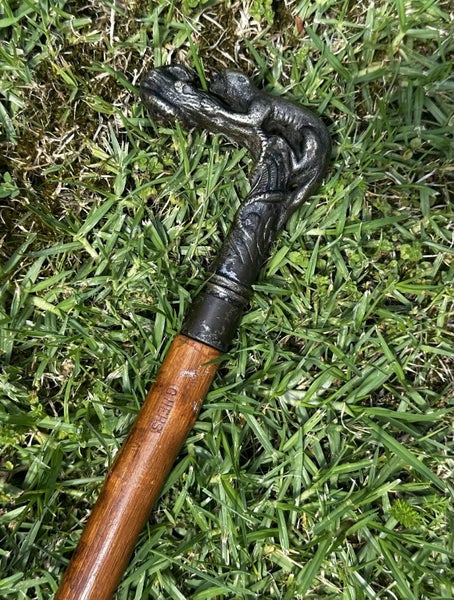 Vintage bronze mongoose & snake handled walking stick Carousel 12