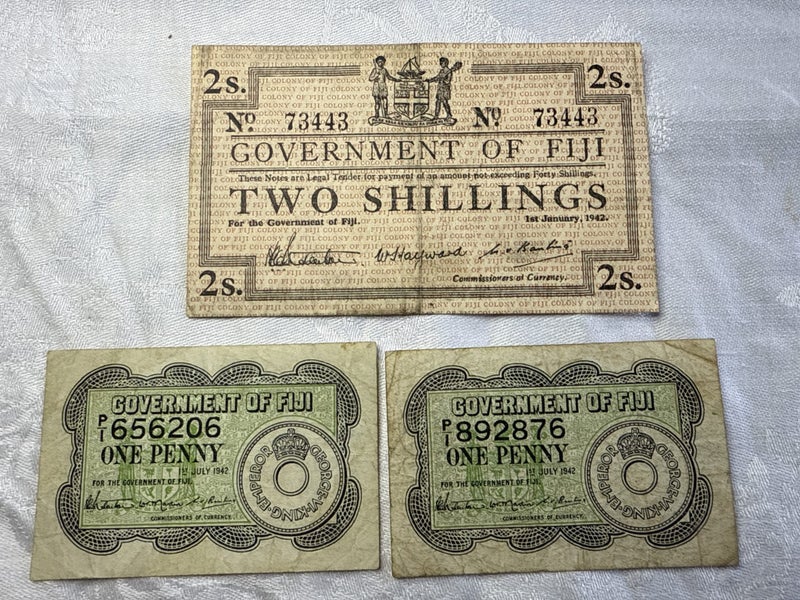 3 WW2 1942 Fiji Banknotes Carousel 1