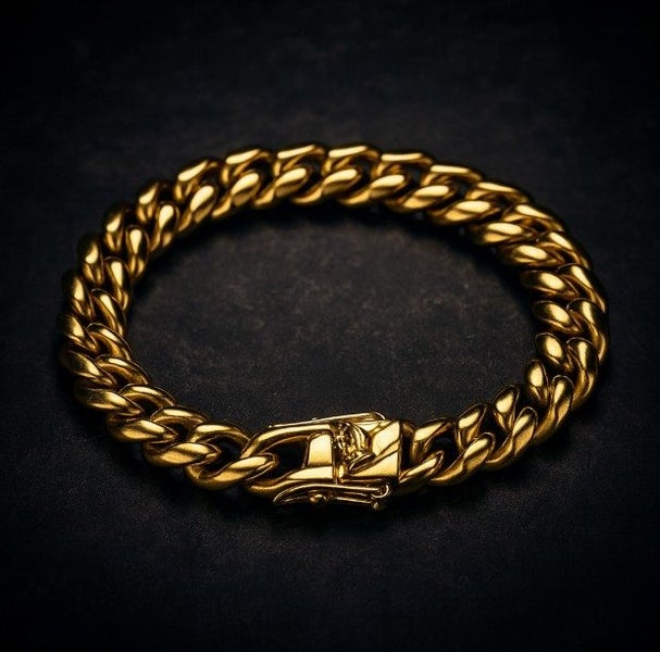 Men's Solid Cuban Link Chain Bracelet with 18K Gold - SALE!64476064221697110