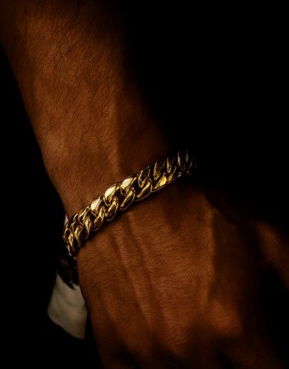 Men's Solid Cuban Link Chain Bracelet with 18K Gold - SALE!64476064221697112